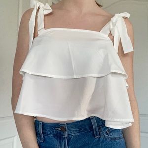 SHEIN Self Tie Shoulder Double Layer Crop Top